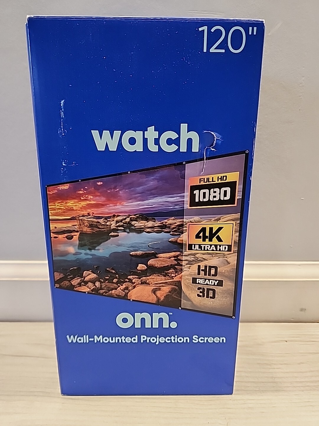 NEW 120” Projector Screen Onn Wall Mounted White 8.9 x 5.12 ft