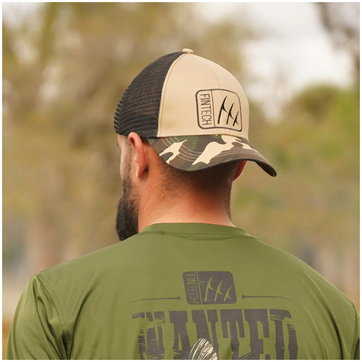 Fintech Logo Camo Snapback Hat - Dune