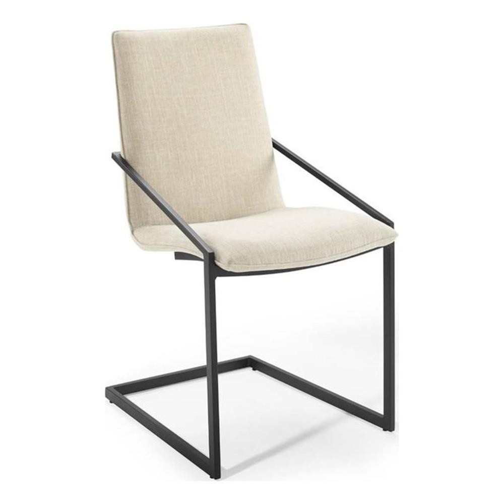 Modway Pitch 20.5" Fabric and Stainless Steel Dining Armchair in Black/Beige