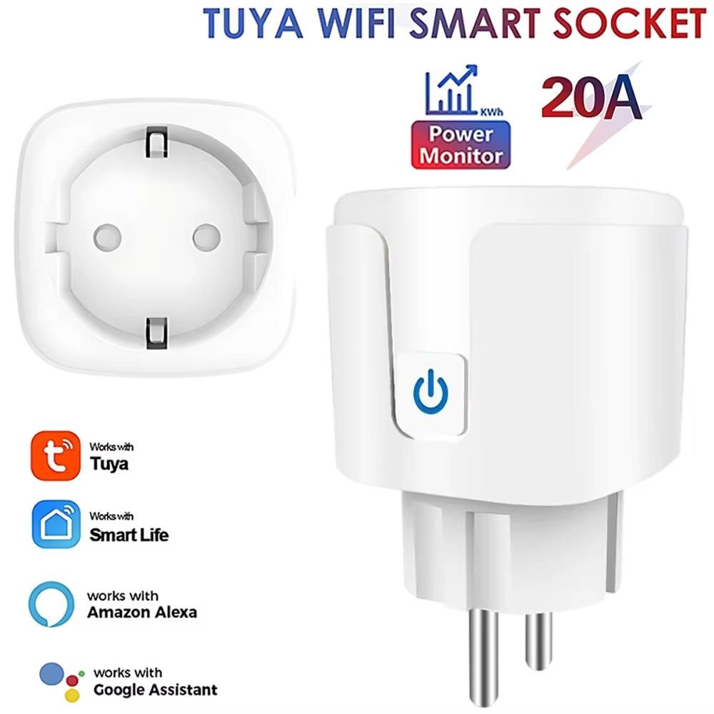 Tuya Smart Wifi Plug Eu 16a/20a Power Monitor Timer Alexa Google Home Socket