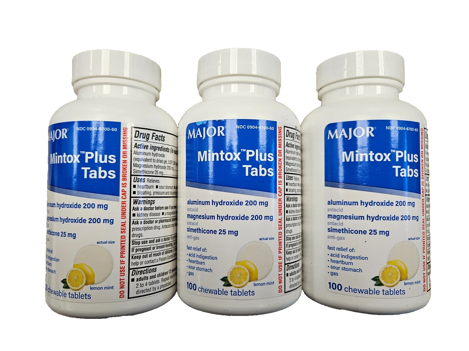 Mintox + Antacid / Anti-Gas LEMON MINT CHEWS 100ct  ( 3 pack ) ^^
