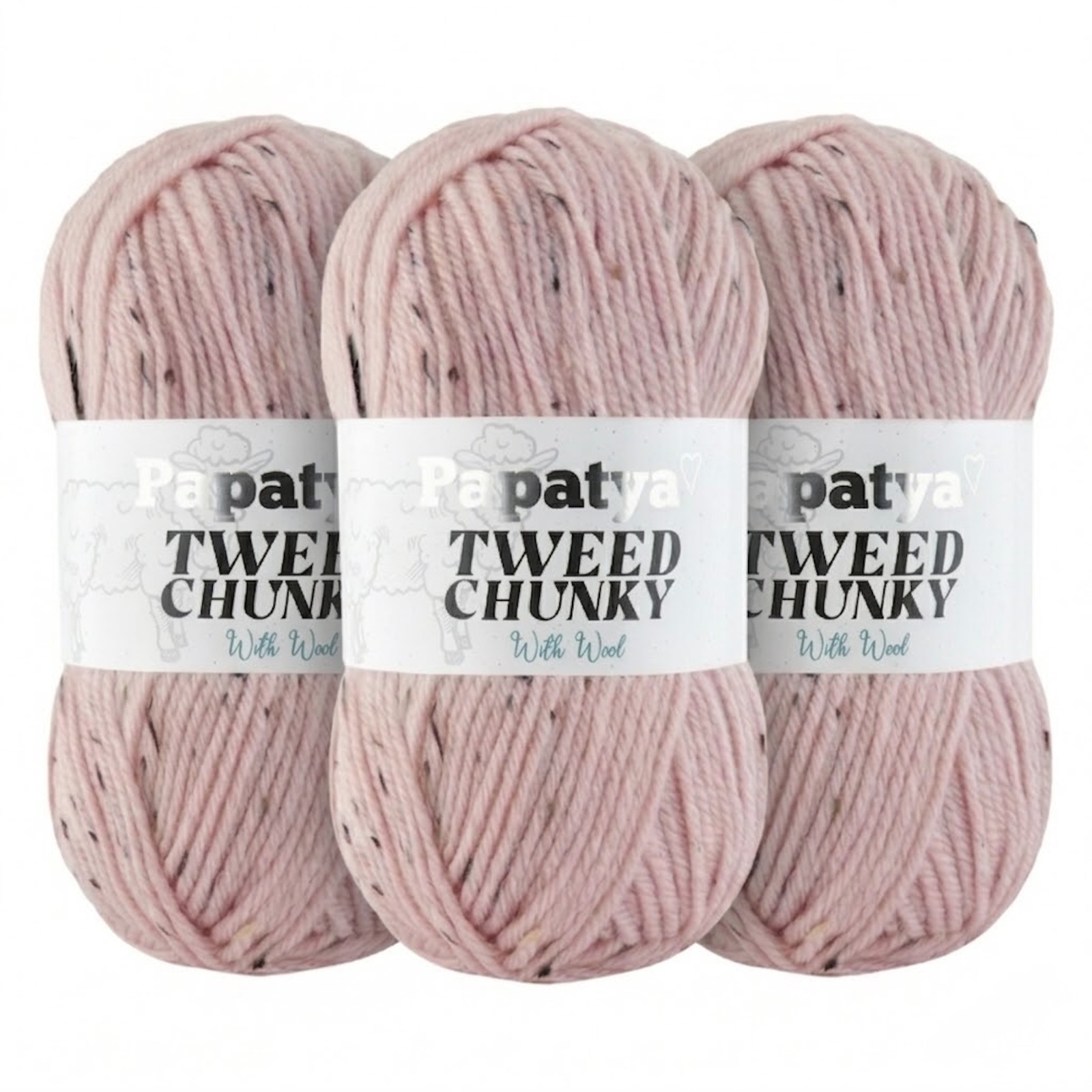 Set of 3 Chunky Yarn | Pink | Speckled Crochet and Knitting Supplies, Papatya