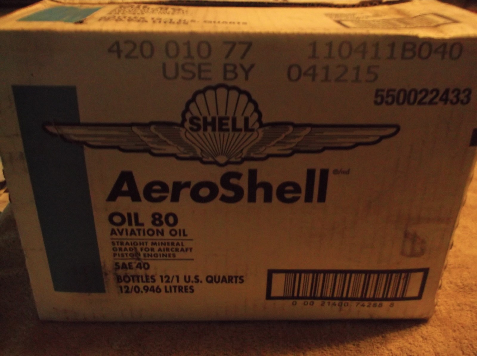 AeroShell Oil 80 SAE Grade 40 Straight Mineral Aircraft Oil - 12 Quart/Case