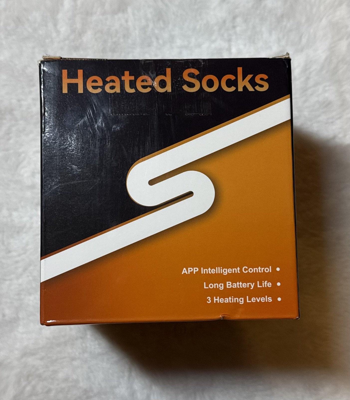 Black/Orange Heated socks rechargeable battery powered NIB charger included