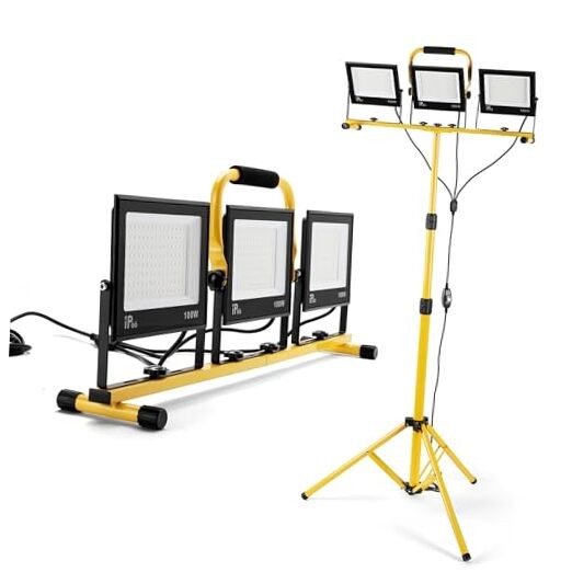 30000 Lumen Work Lights with Stand, 3 Adjustable Head LED Work Light, 30000 LM