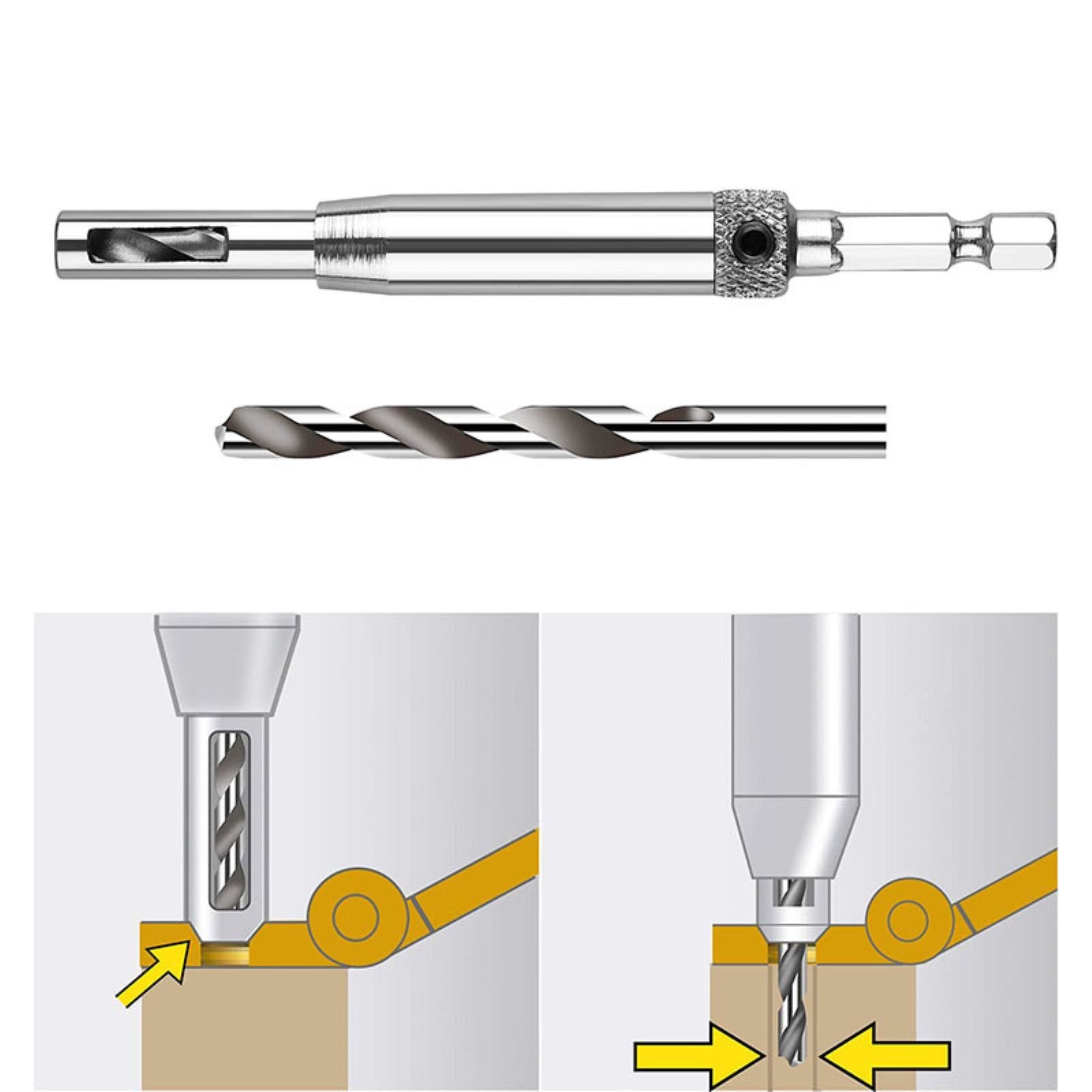 5mm, 13/64in New Durable Self Centering Hinge Hardware Drill Bit Set Kit