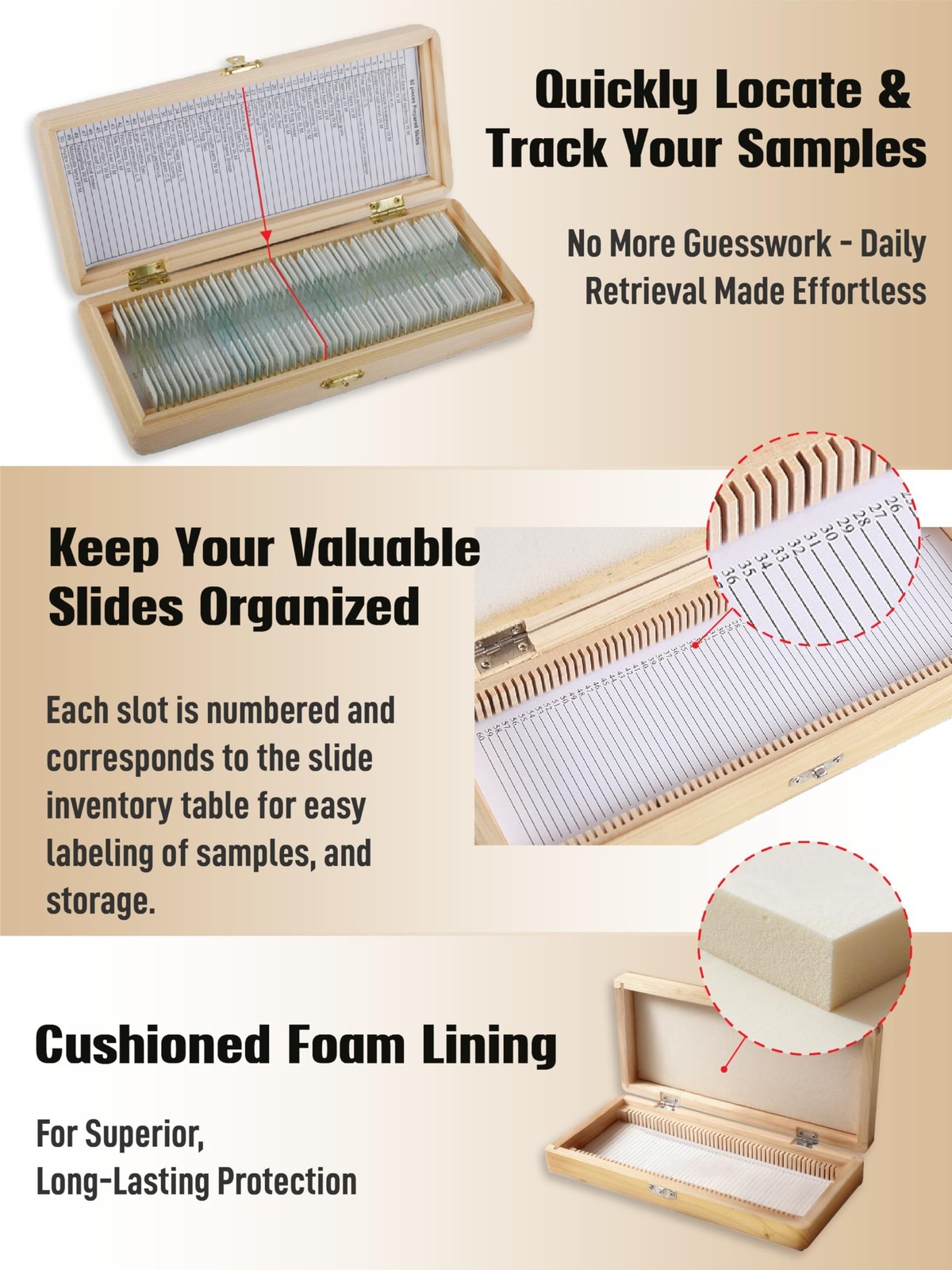 Wooden Microscope Slide Storage Box, Durable Specimen Storage Cabinet for 50 ...