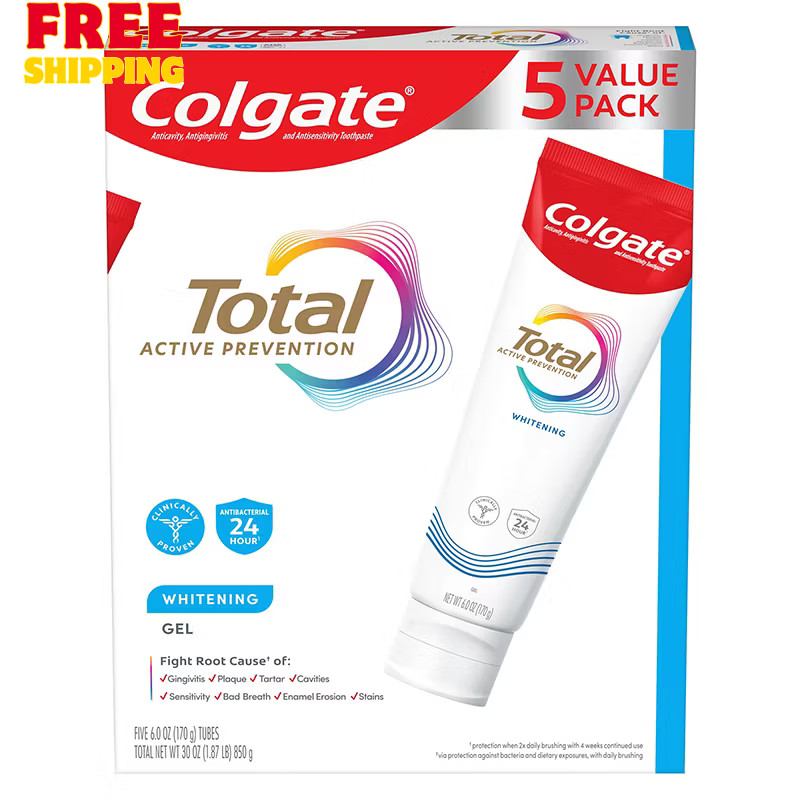 Colgate Total Active Prevention Whitening Toothpaste Mint 5-Pack 6.0 oz