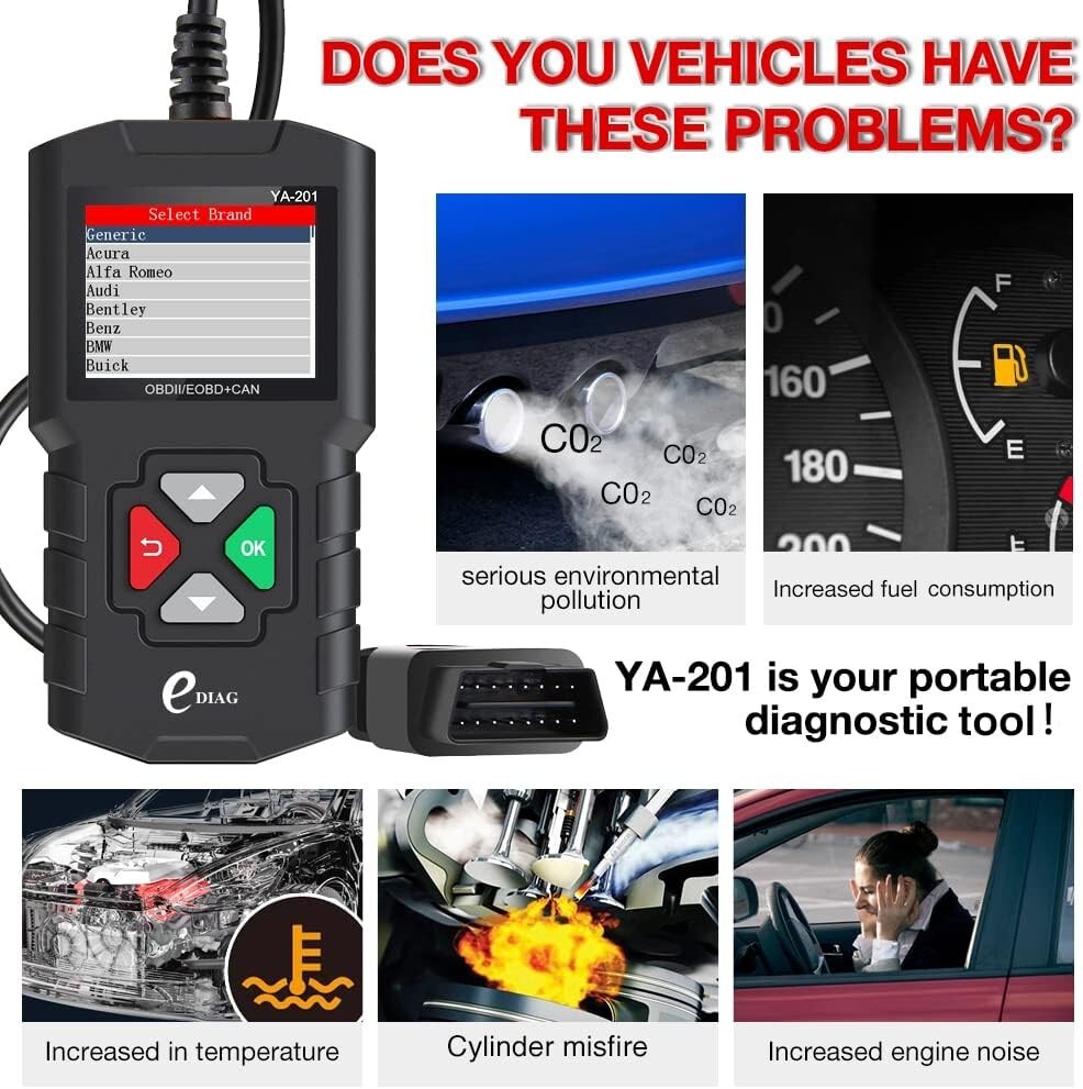 YA201 Auto OBD2 Scanner OBDII Code Reader Check Engine Fault Car Diagnostic Tool