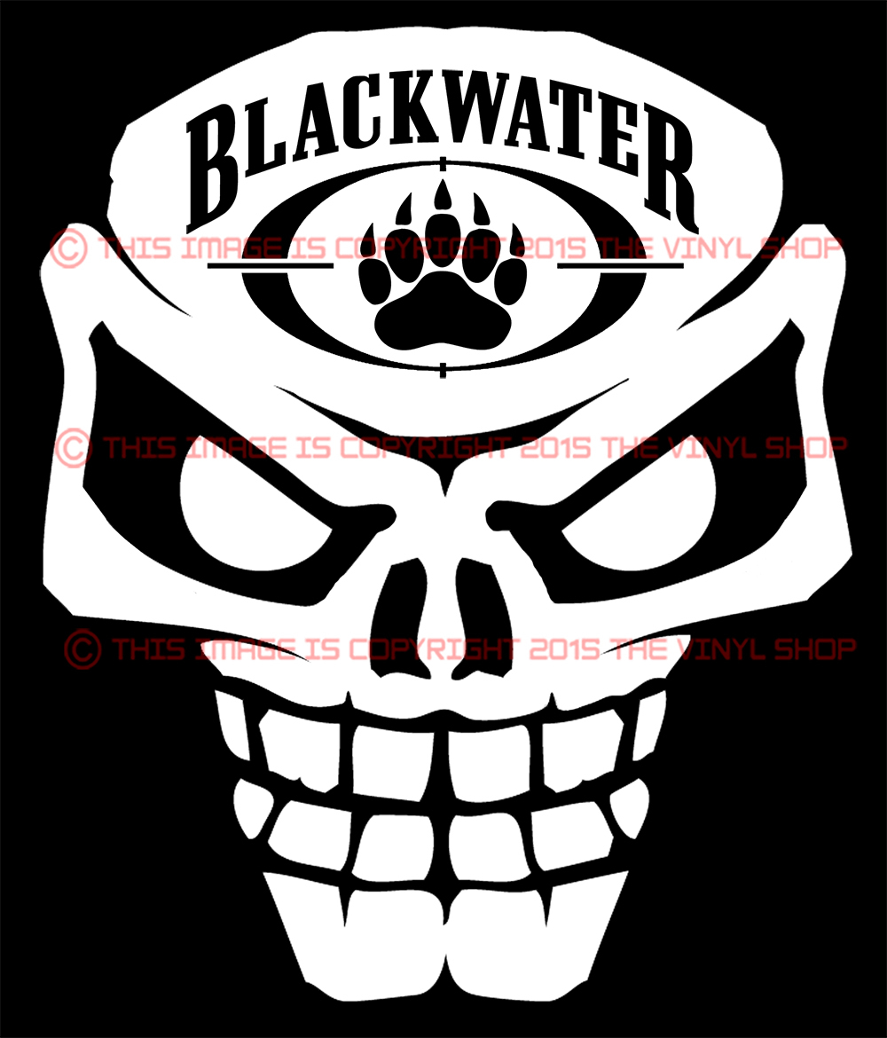 5.5 inch BLACKWATER Skull with teeth shadow army decal sticker BADASS