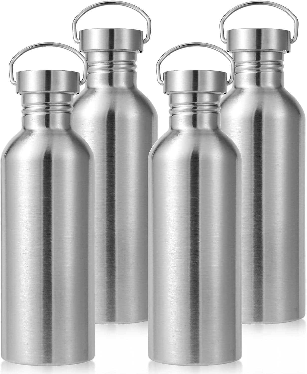 32Oz Uninsulated Single Walled Water Bottle 4 Pack, Stainless Steel Reusable Wat