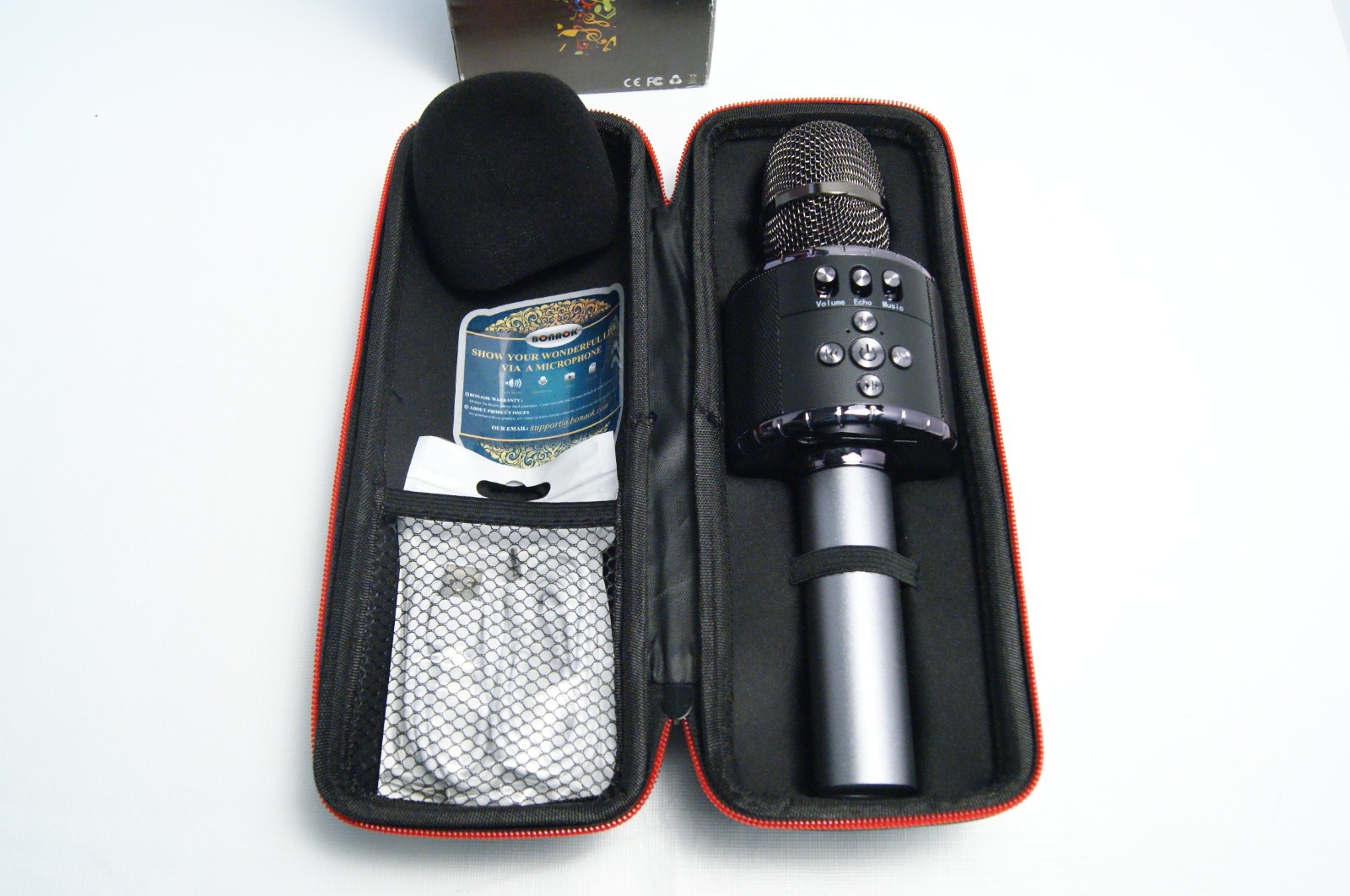 BONAOK Bluetooth Karaoke Microphone – Wireless Handheld Mic LED Lights Open Box