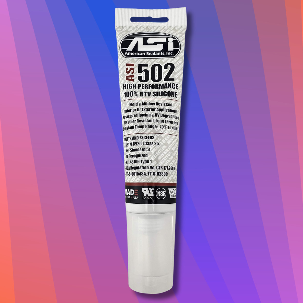 ASI 502 Clear Food Grade 100% RTV Silicone Sealant - 2.8 Oz Squeeze Tube