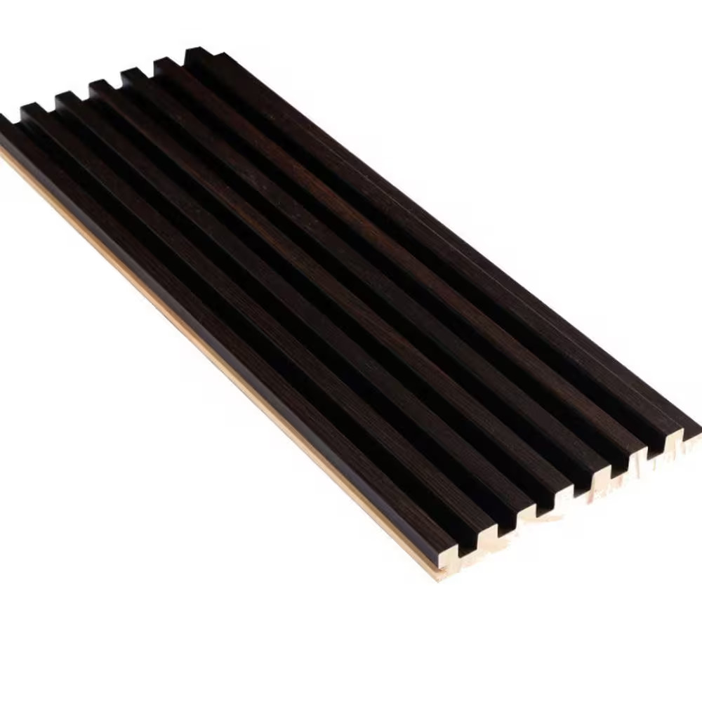 94 In. X 6 in X 0.5 In. Solid Wood Wall 7 Grid Cladding Siding Board in Dark Che