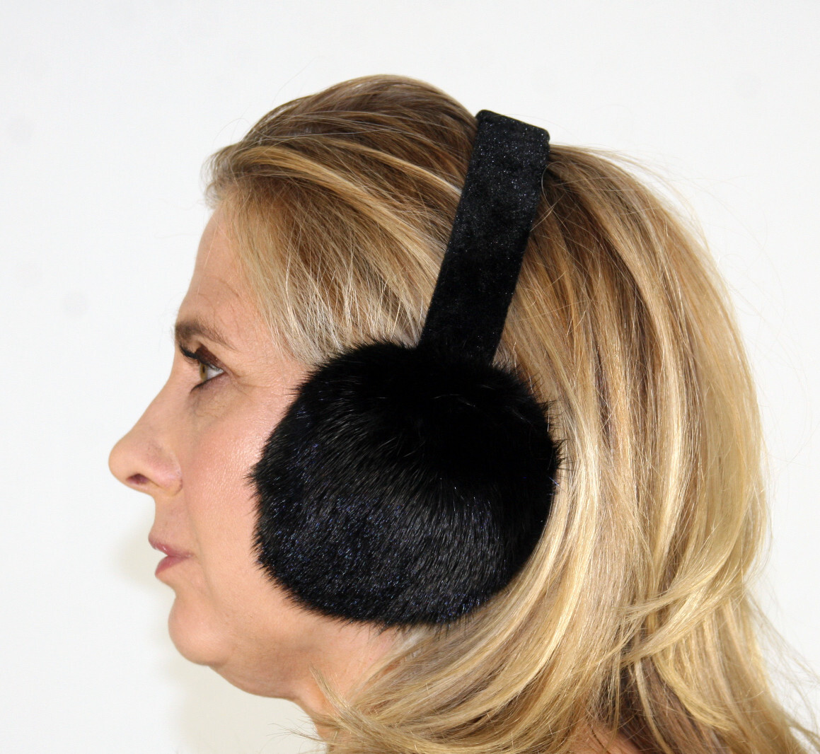 New Jet Black Mink Fur Ear Muffs Efurs4less