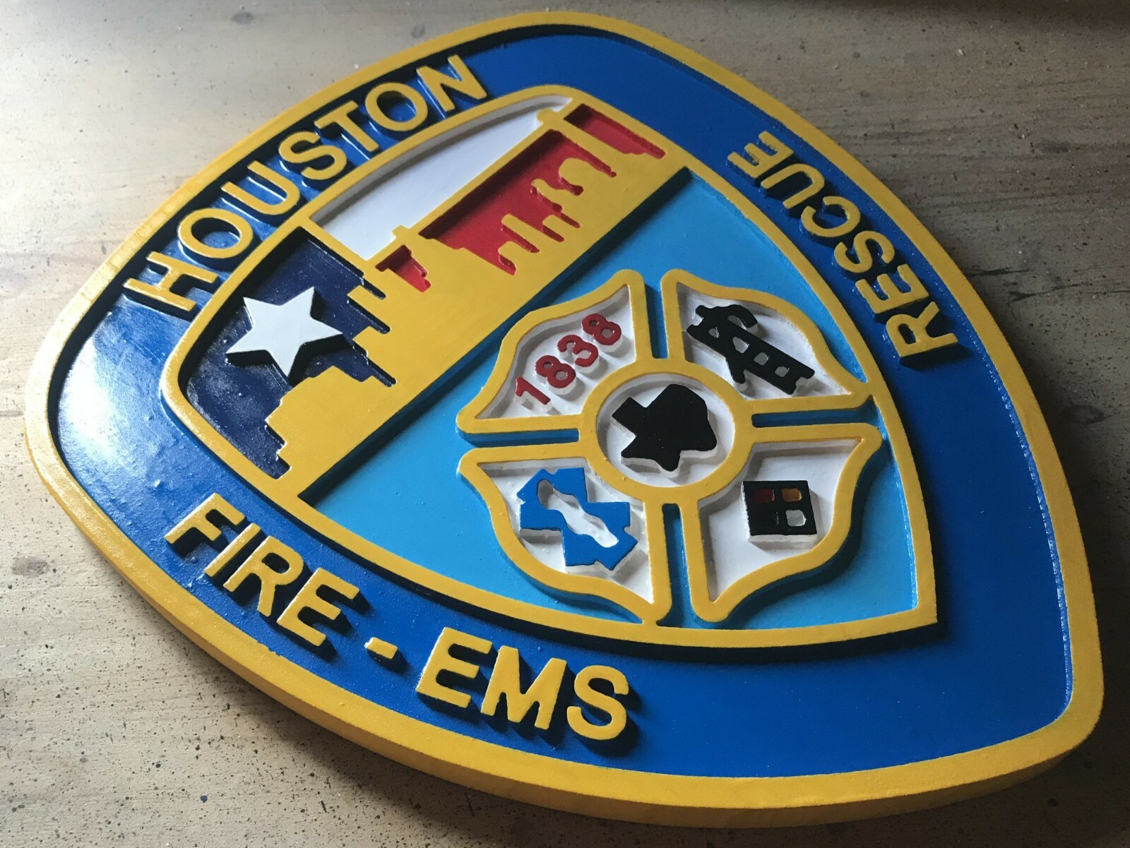 Fire Department Houston 3D routed wood patch plaque sign Custom