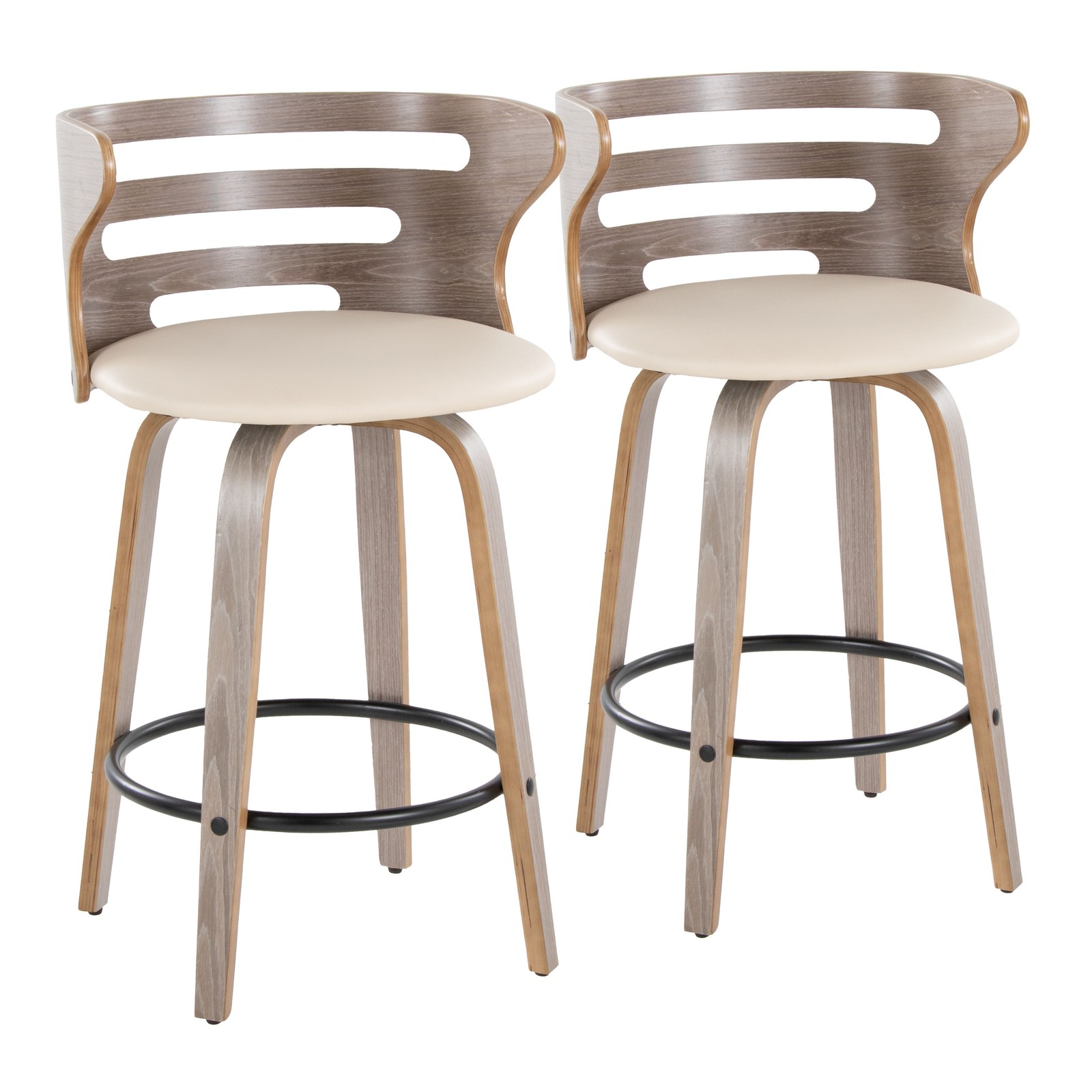 Cosini 26" Mid-Century Modern Fixed-Height Barstool with Swivel in Light Grey