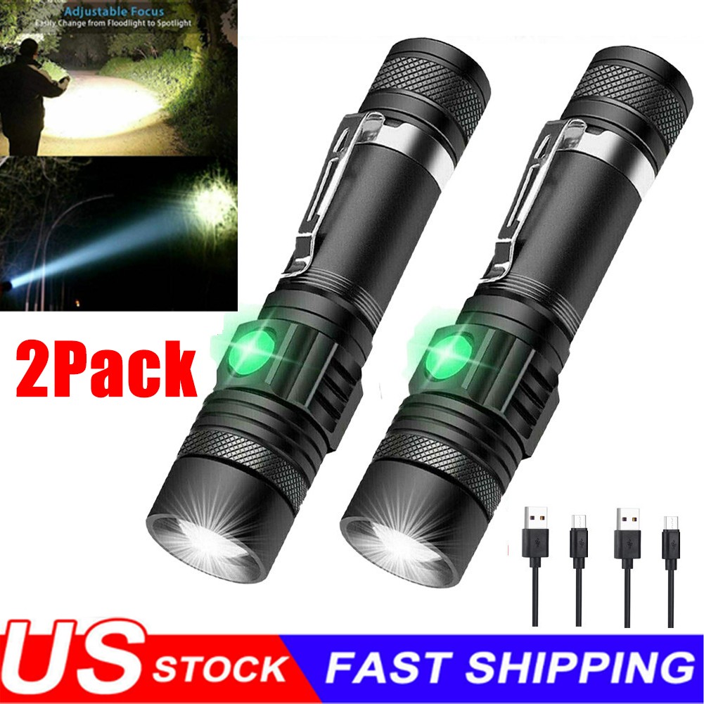 2Pack Super Bright LED Tactical Flashlight Portable Rechargeable Work Light US