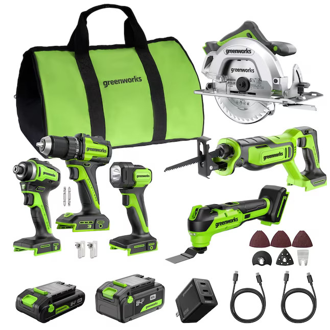 Greenworks 24-volt 6 -Tool Brushless Power Tool Combo Kit with Soft Case ( 2 -Ba