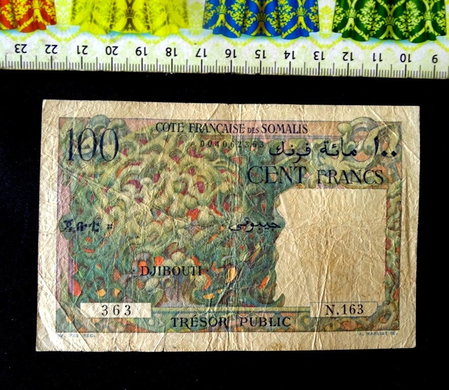 ( USA 16.50 ) , French  Somalis  Banknote, 100 Francs  .