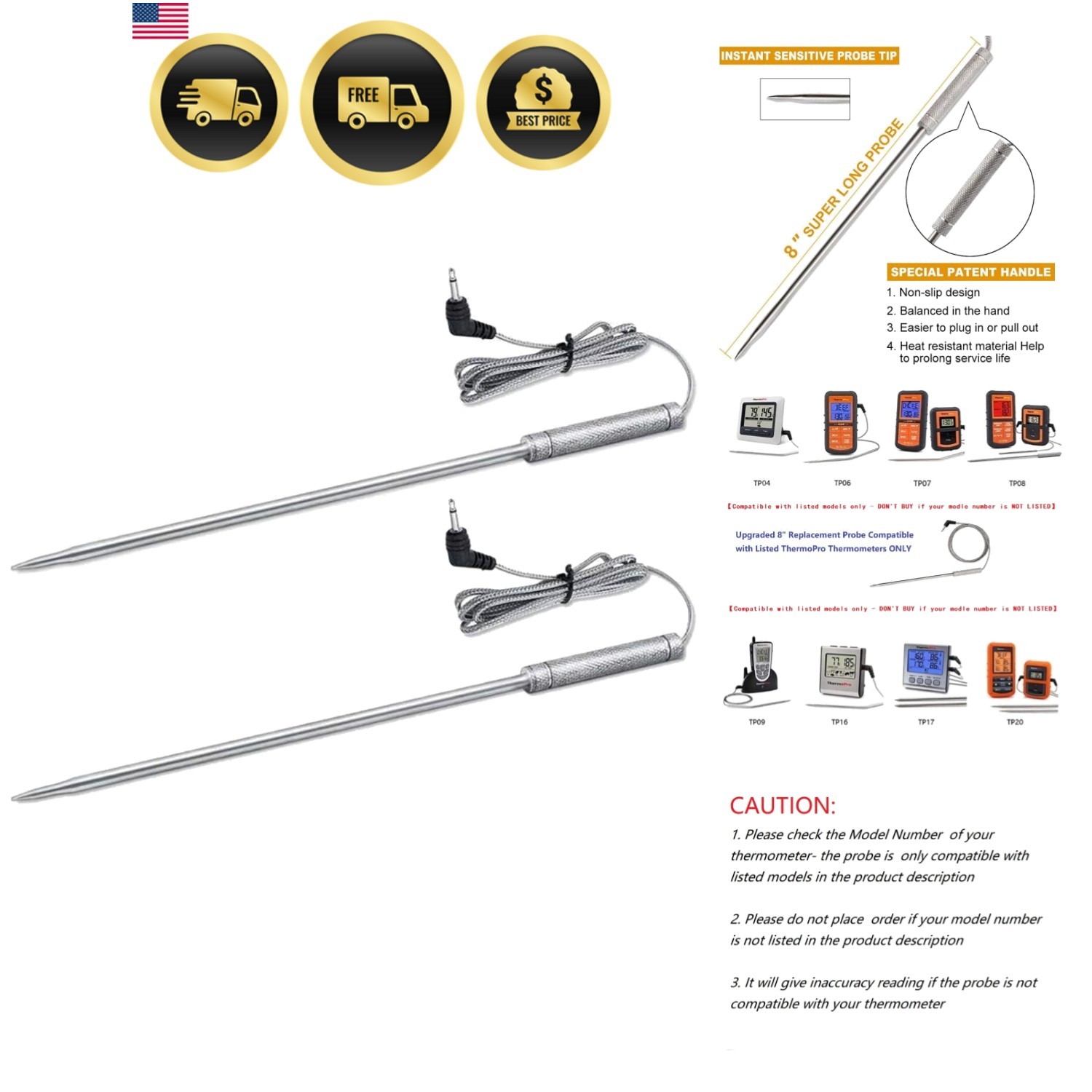 Meat Thermometer Probe Replacement Temperature Probe Compatible with Thermopr...