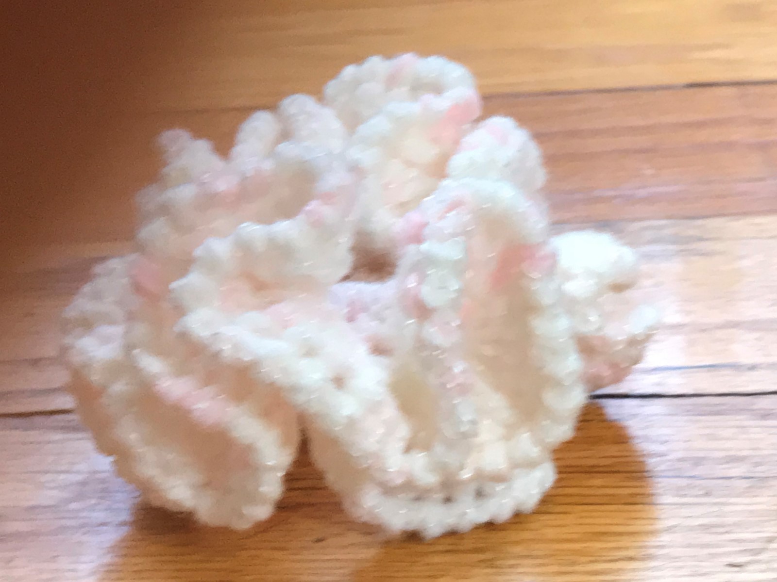 Handmade Crocheted Crochet Hair Scrunchie - Lt. Pink/ White Acrylic- Handmade