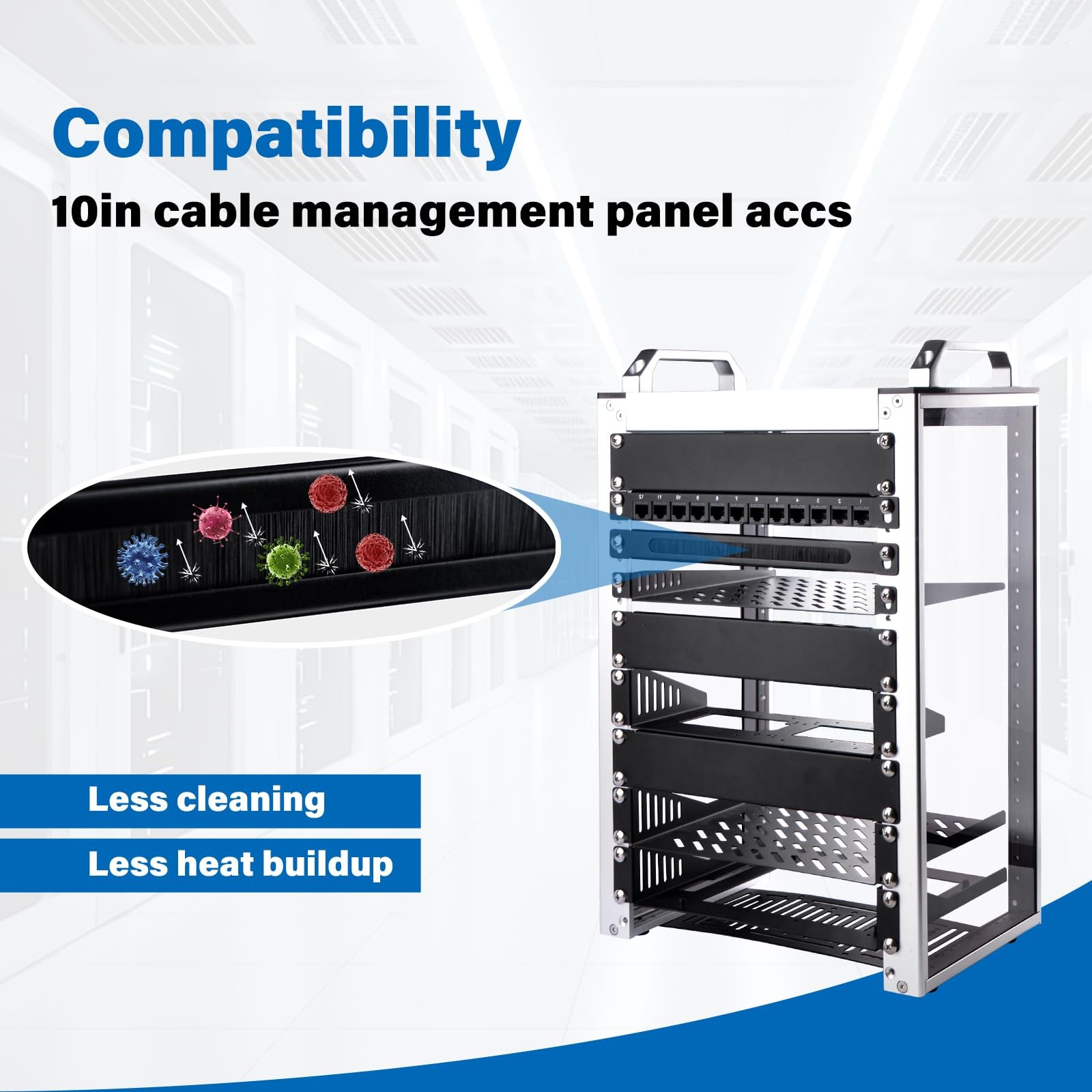0.5U Brush Cable Manager Rack Mount Management Panel 10 Inch Server DeskPi