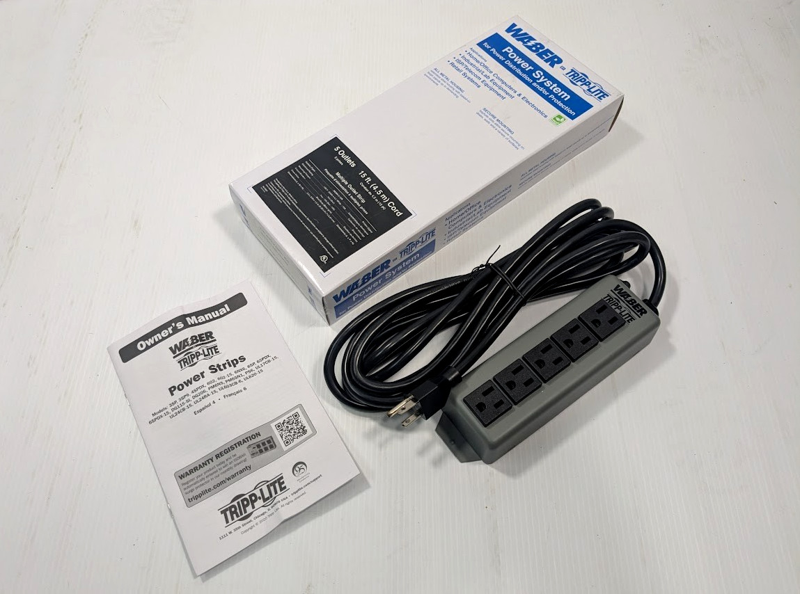 Tripp Lite Waber 5 outlet metal power strip 15' 15-ft 4.7m NEMA 5-15R 602-15