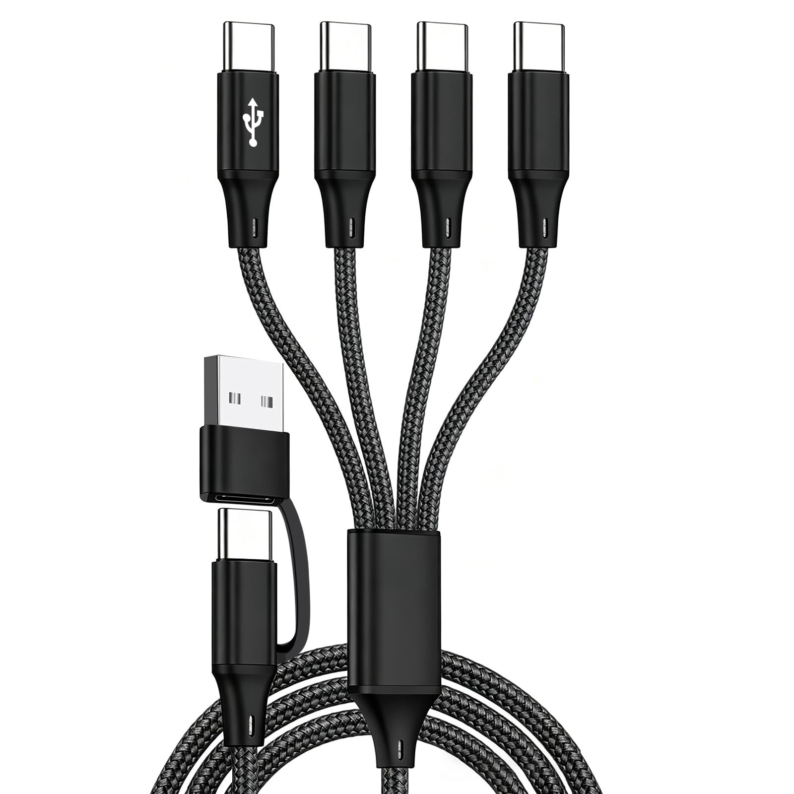 Multi Charge Cable 4FT 4 in 2 Quad USB C Ports Type C Charging Splitter Black