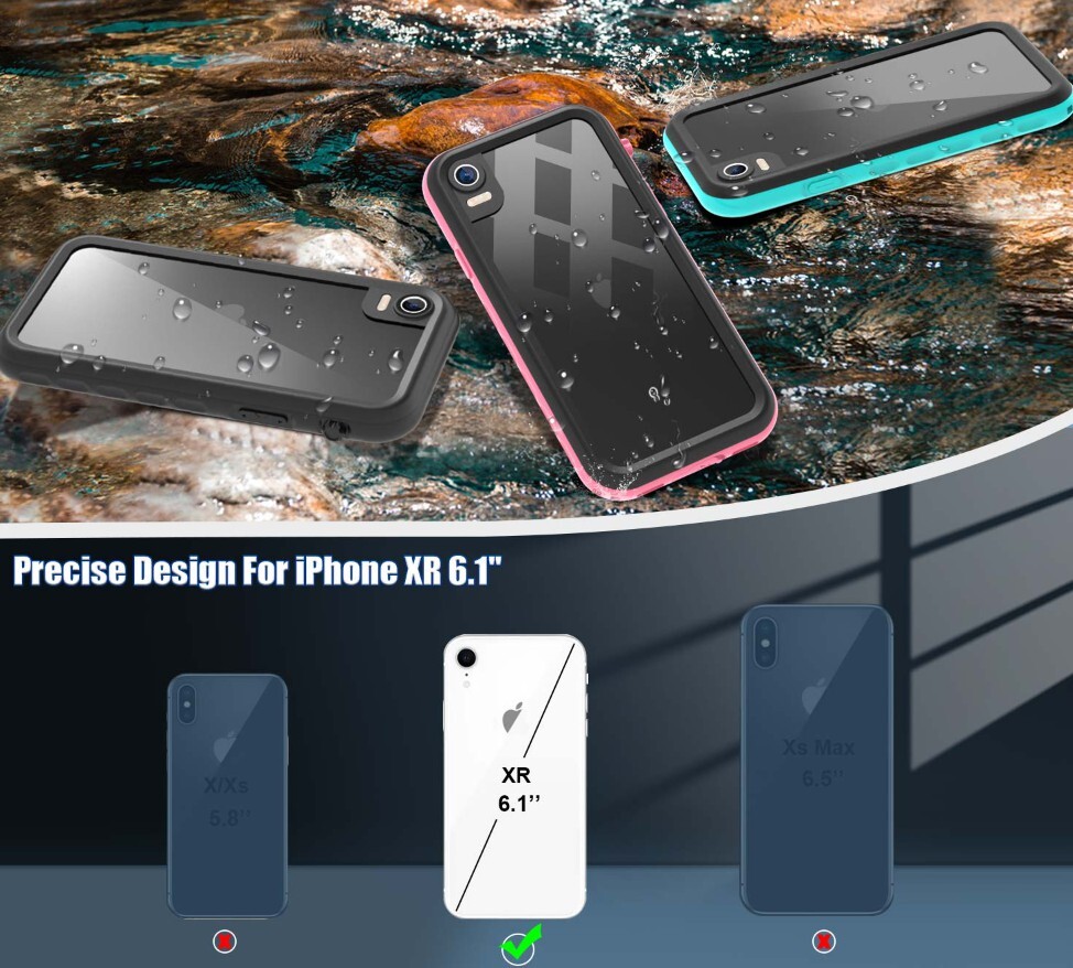 For iPhone Xr Waterproof Case, IP68 Fully Sealed with Built-in Screen Protector