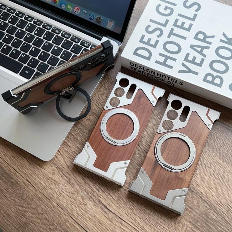 Magnetic Rimless Real Wood Stand case For Samsung S25 S24 S23 S22 Ultra Metal