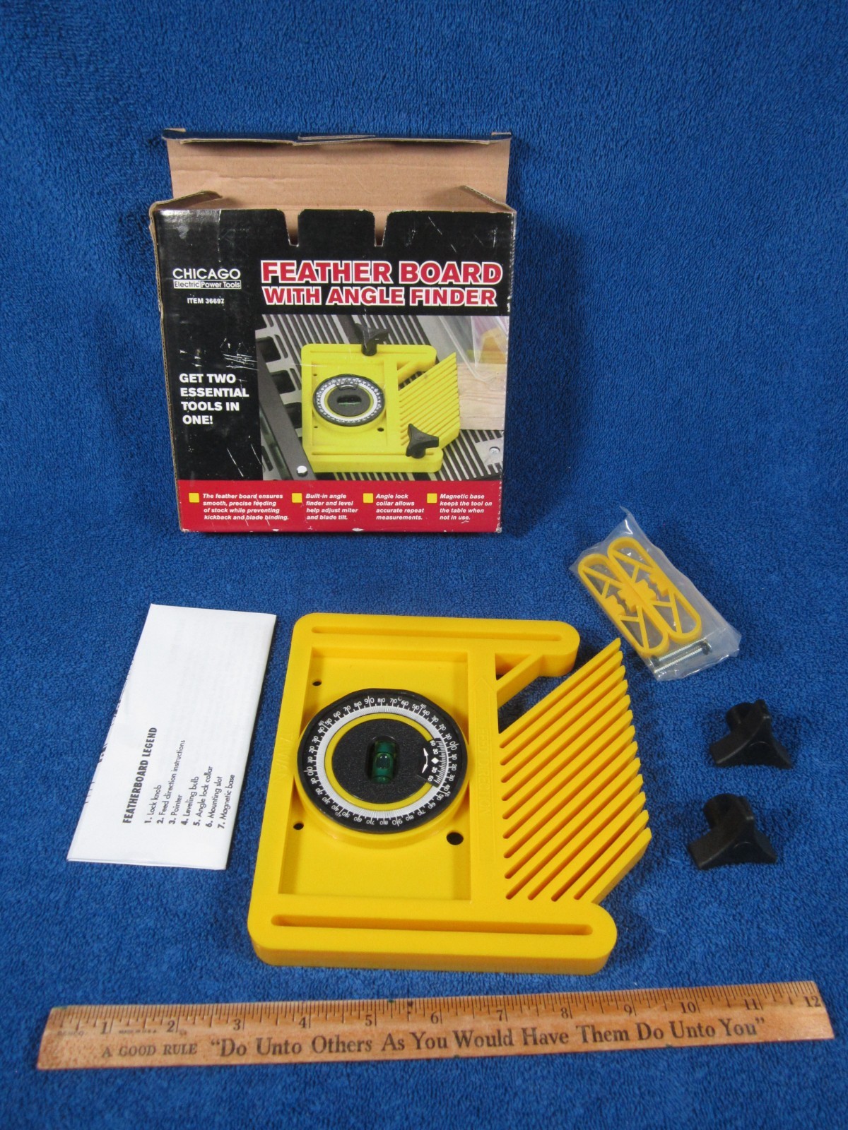 Chicago Tools Feather Board with Angle Finder Miter Guide For Table Saw NIB