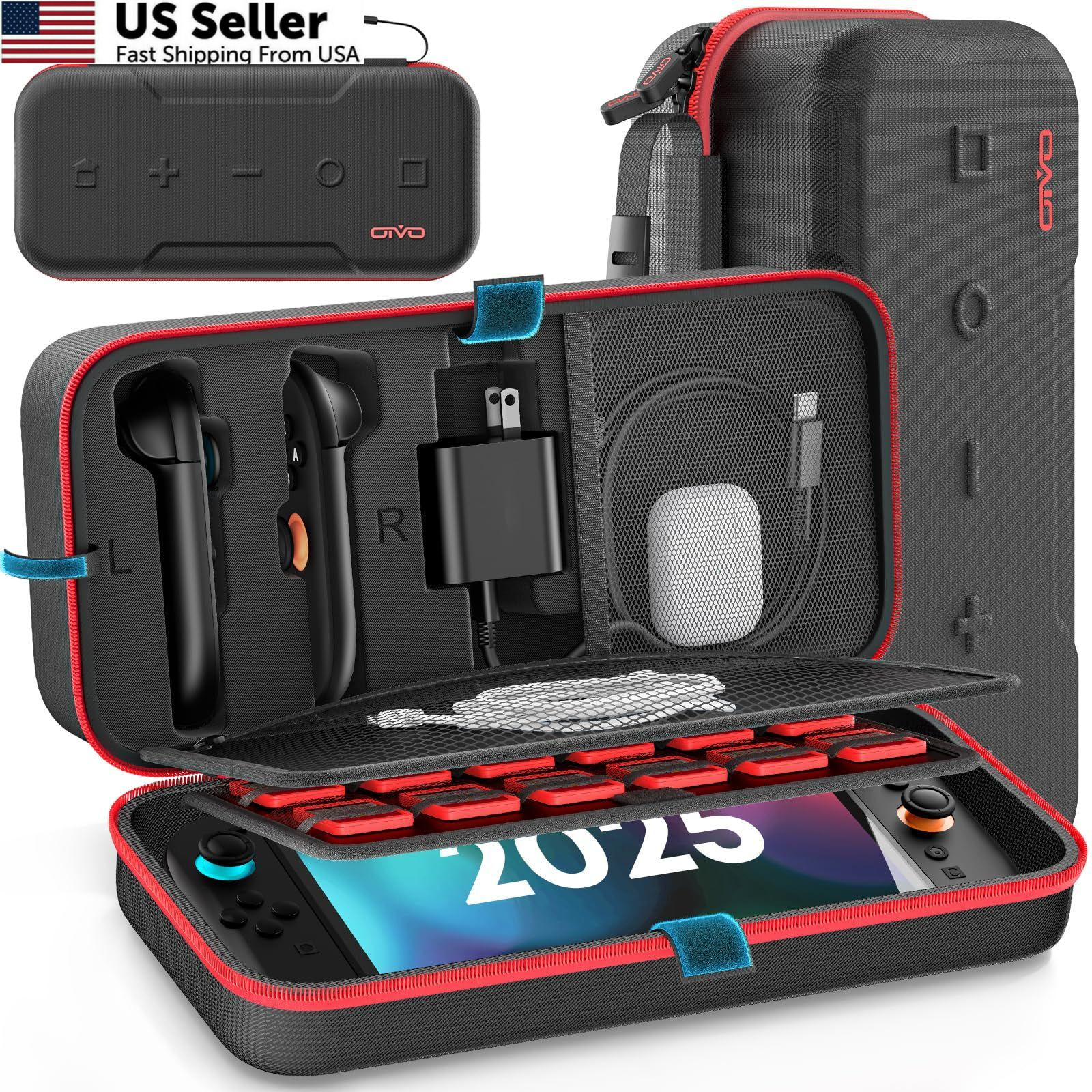 OIVO Switch 2 Carrying Case Compatible with 2025 Nintendo 2025-Inch, Red