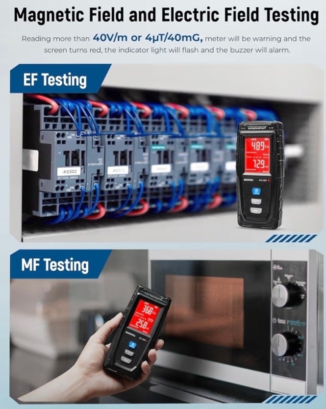 ERICKHILL, EMF Meter, Detects Electric and Magnetic Fields, Handheld Digital