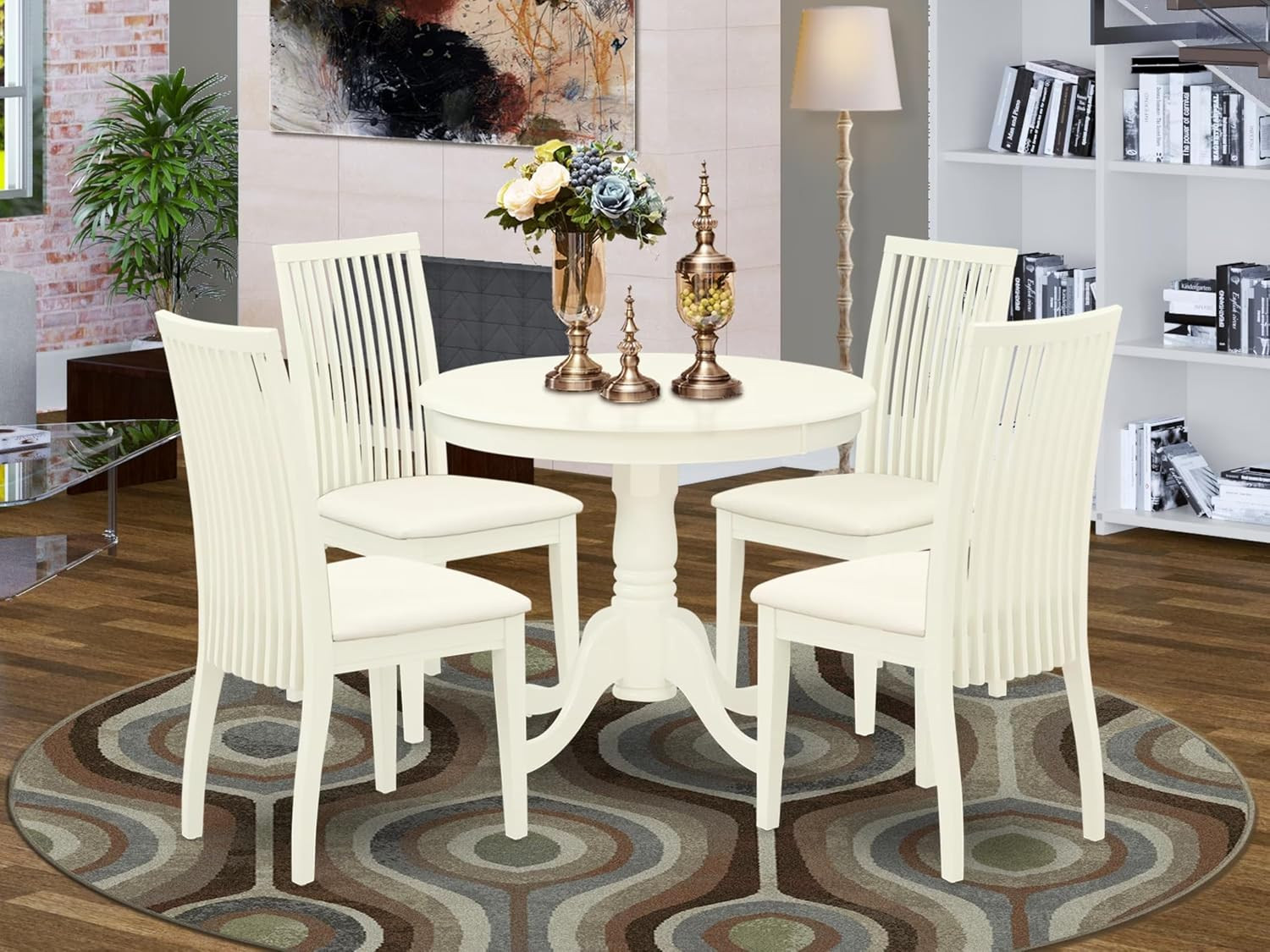 ANIP5-LWH-C 5 Piece Kitchen Table & Chairs Set Includes a round Dining Room Tabl