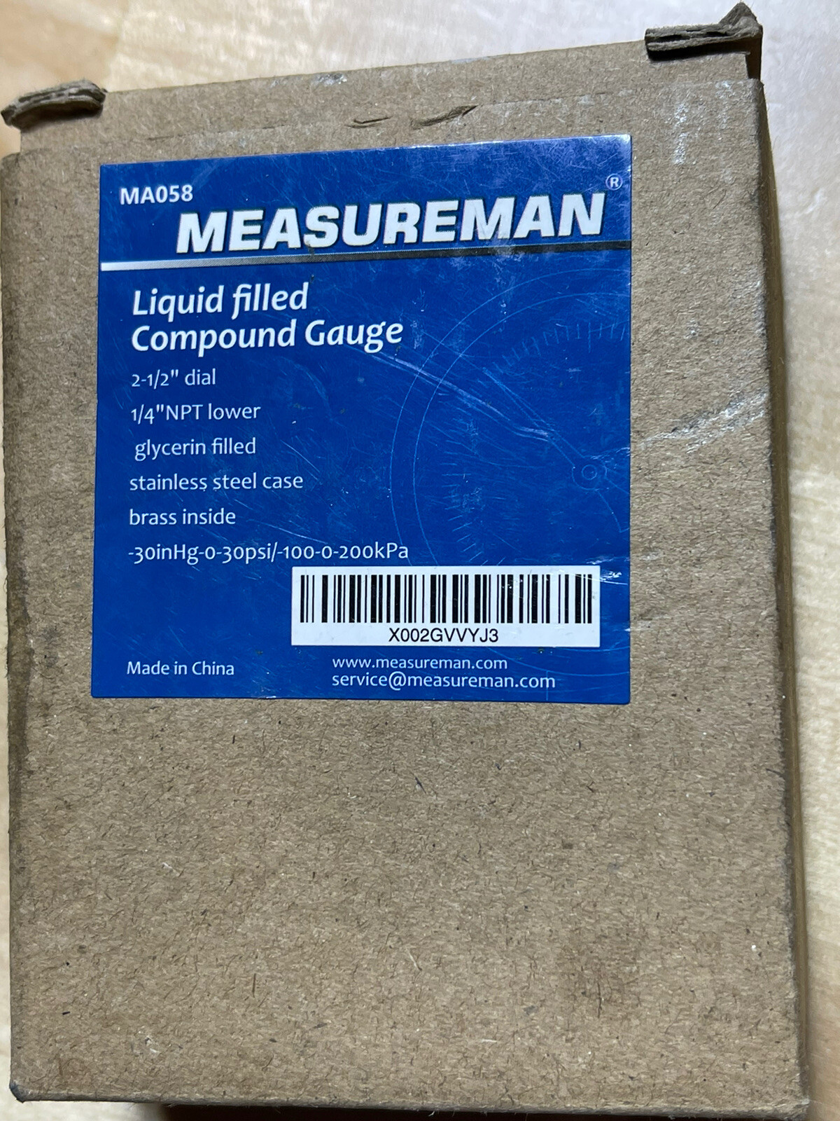 MEASUREMAN 2-1/2Inch Dial Size, Glycerin Filled Compound Gauge MA058