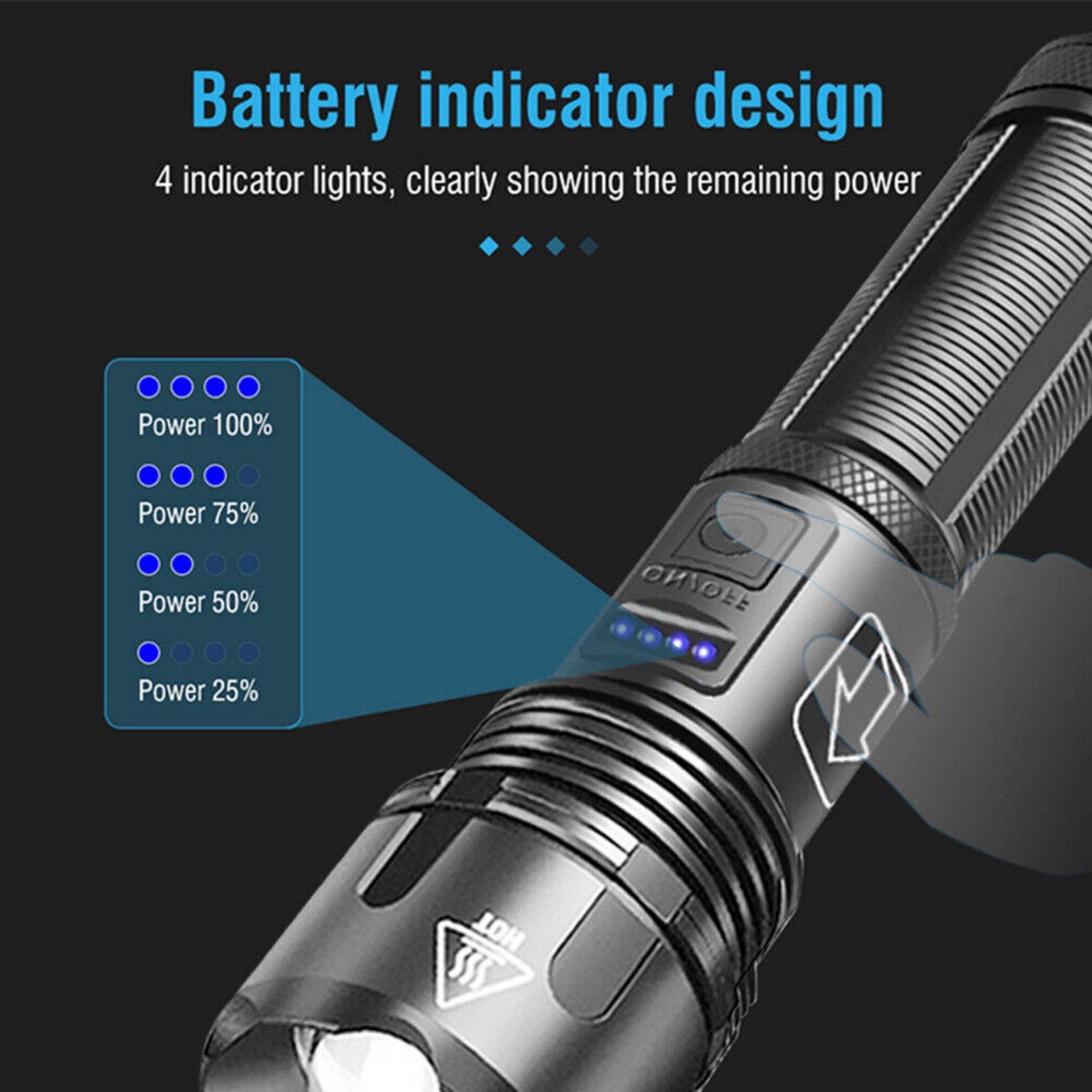 LED Flashlight 1000 lumens Super Bright Tactical Rechargeable Retractable Zoom