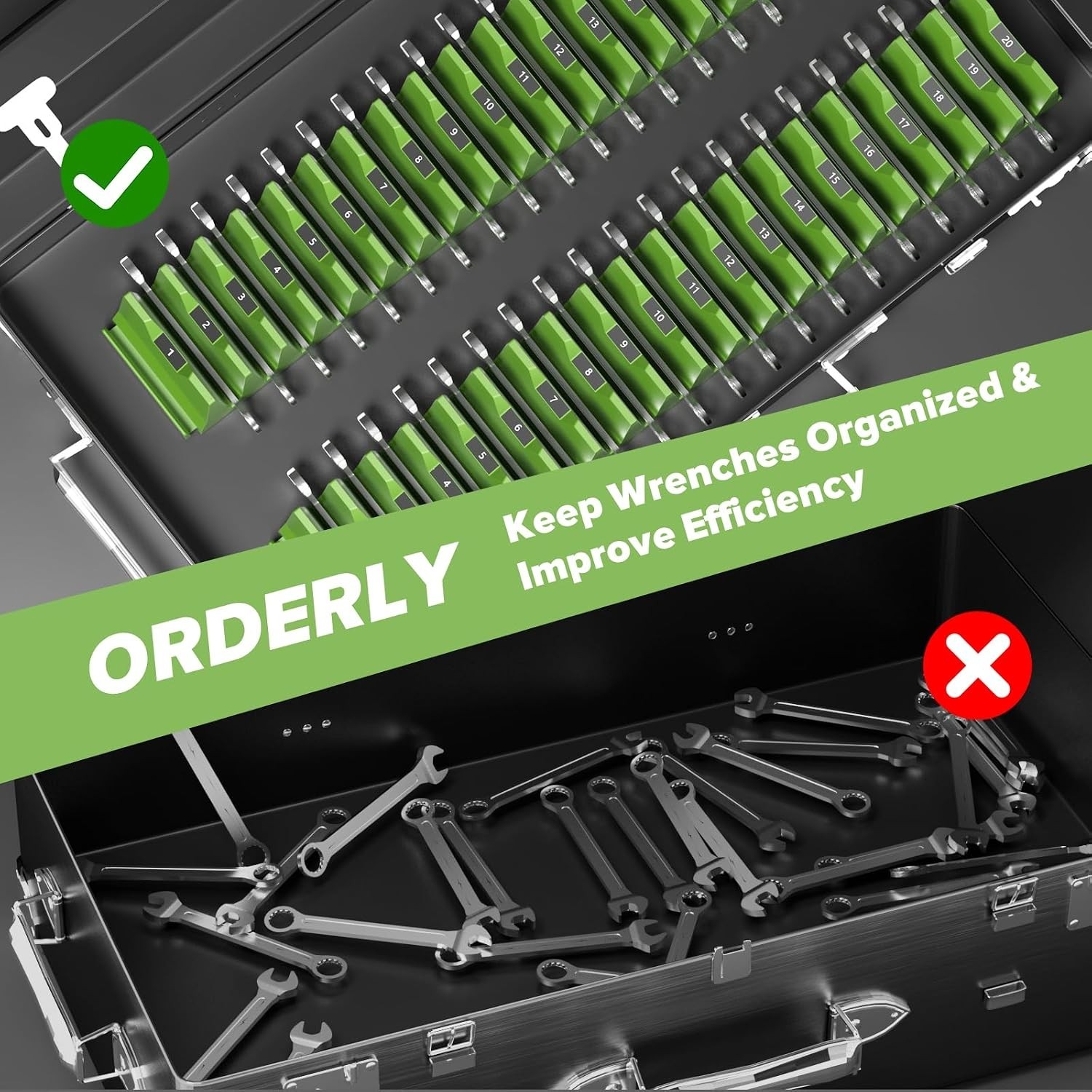 40PCS Modular Wrench Organizer Set - Stylish Green Tool Storage Solution