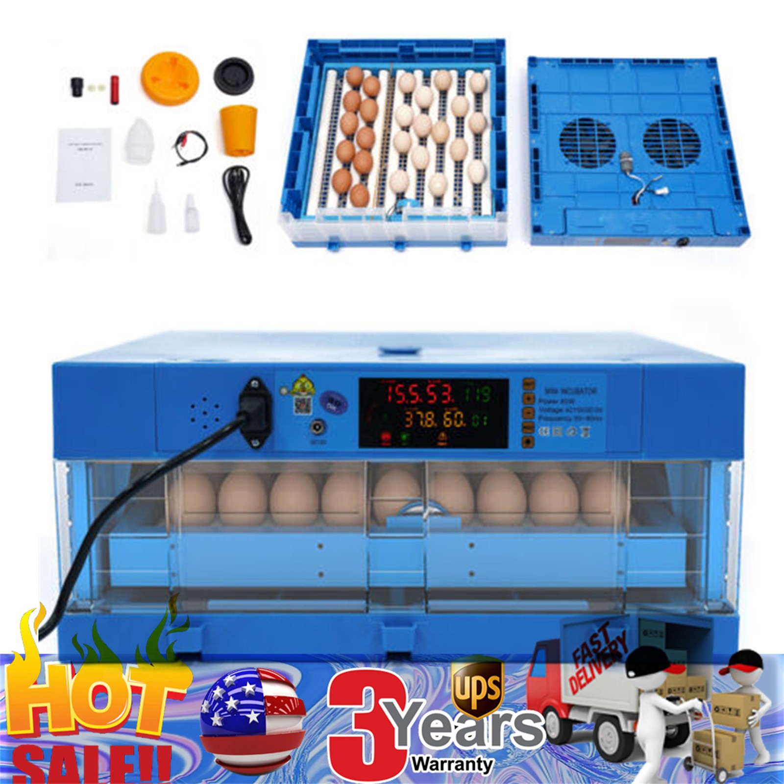 2-in-1 Auto Egg Incubator 24-120 Eggs Dual-Power Digital Poultry Hatcher Machine