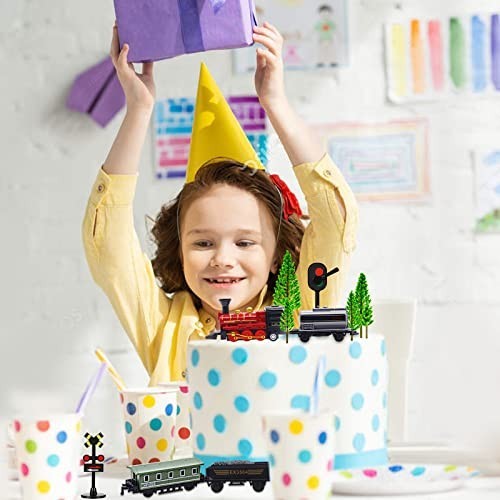 Train Cake Toppers Set - 13pcs Mini Train Decorations for Boys' Birthday Party,