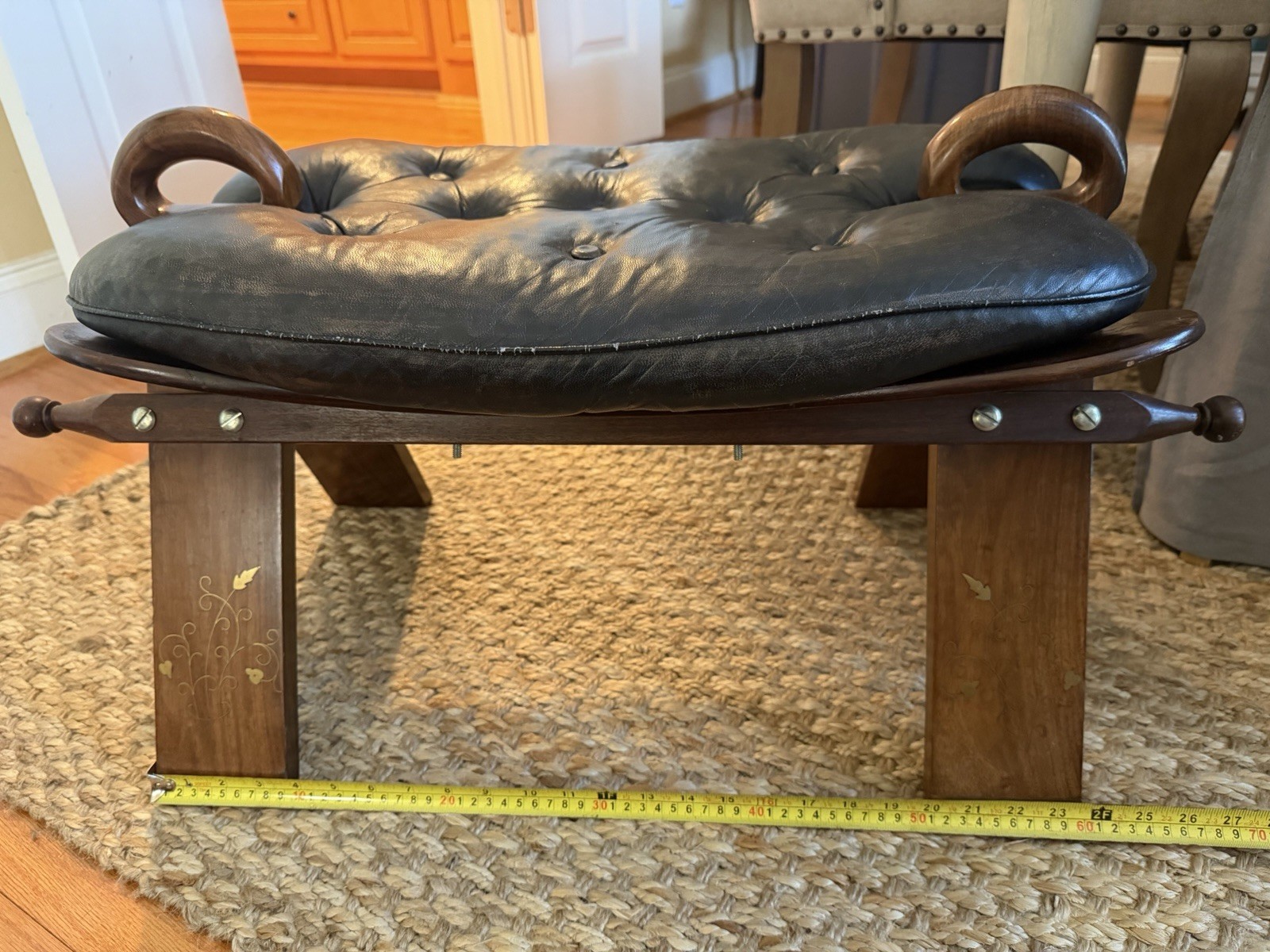 Vintage Camel Saddle Stool Ottoman Leather & Wood w/ Handles – Moroccan Style