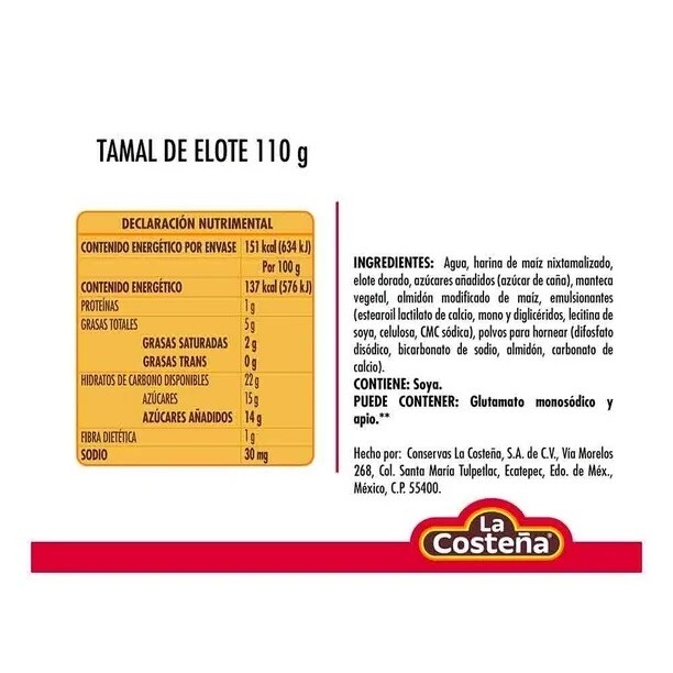 5X TAMALES DE ELOTE - Sweet Corn Tamales - 110g Each One (Pack of 5)