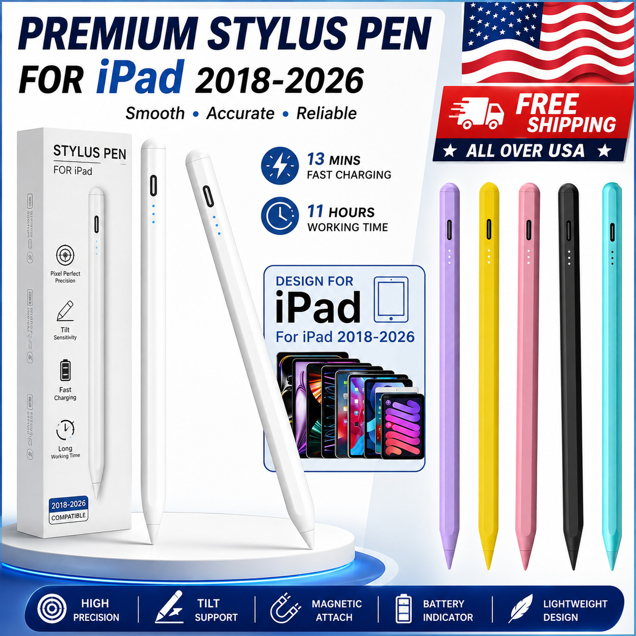 Stylus Pen for iPad 2018-2025, Apple Pencil for iPad 11th A16/10/9/8/7/6 Gen