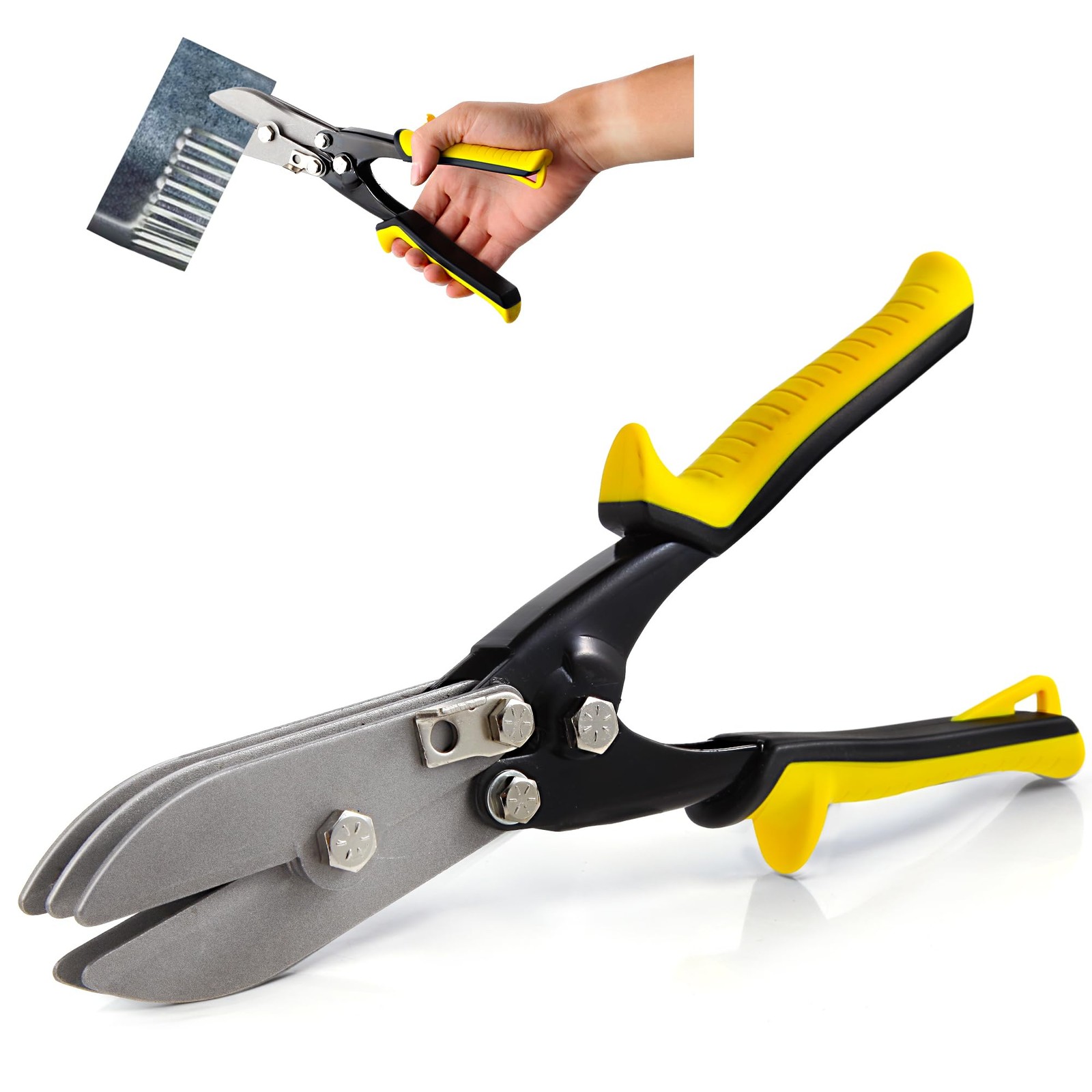 5 Blade Sheet Metal Hand Crimper HVAC Crimping Tool Yellow Handle