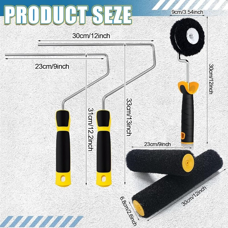 Drywall Compound Roller Set 9in 12in Corner Rollers Ergonomic Stand Easy Cleanup