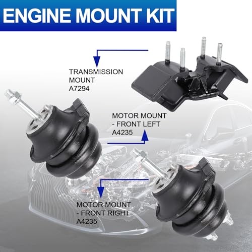 3PCS Engine Motor Mounts Set - Heat-Treated Rubber & Alloy Support -
