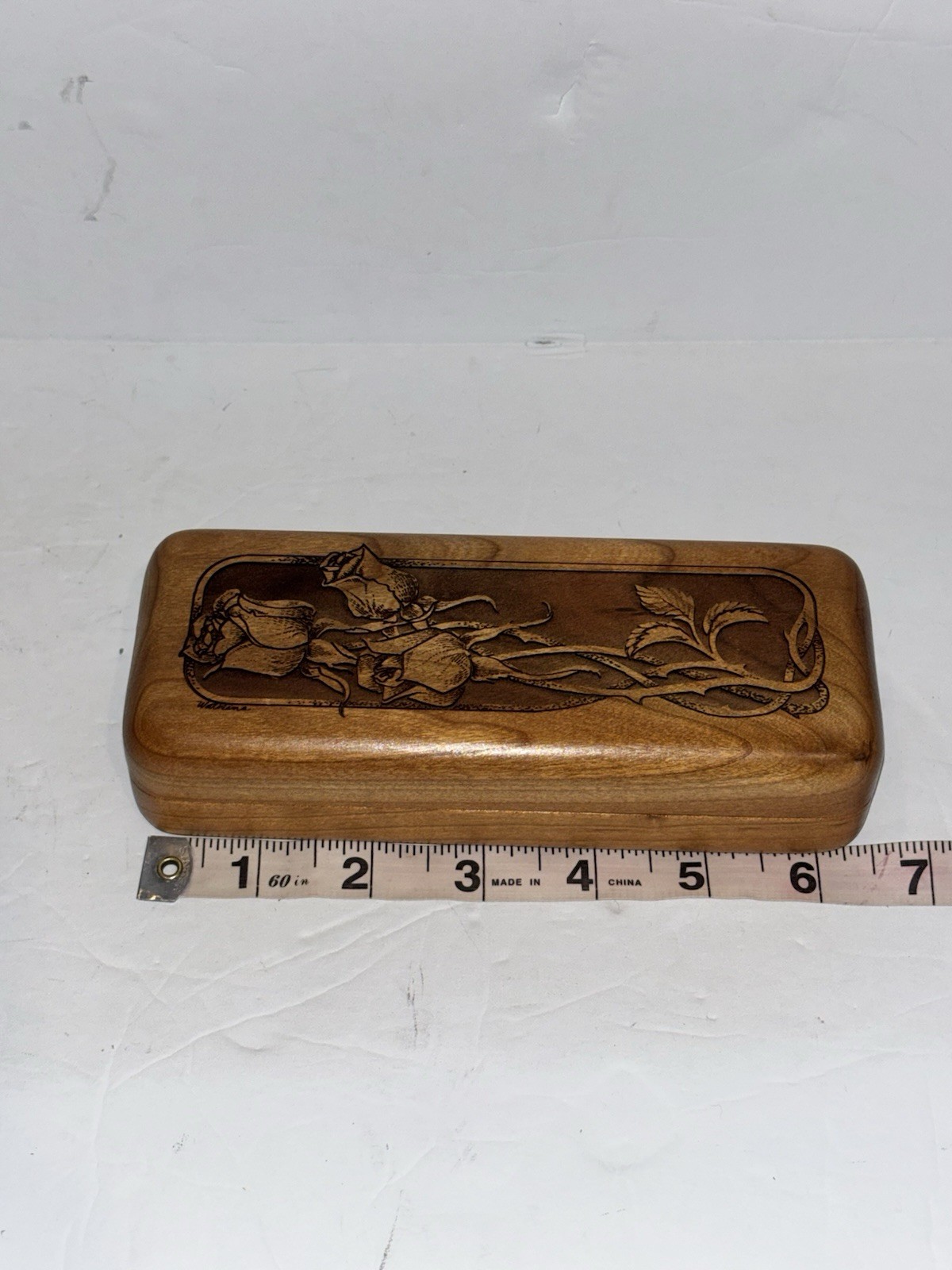 Wooden Cherry Etched Floral Box
