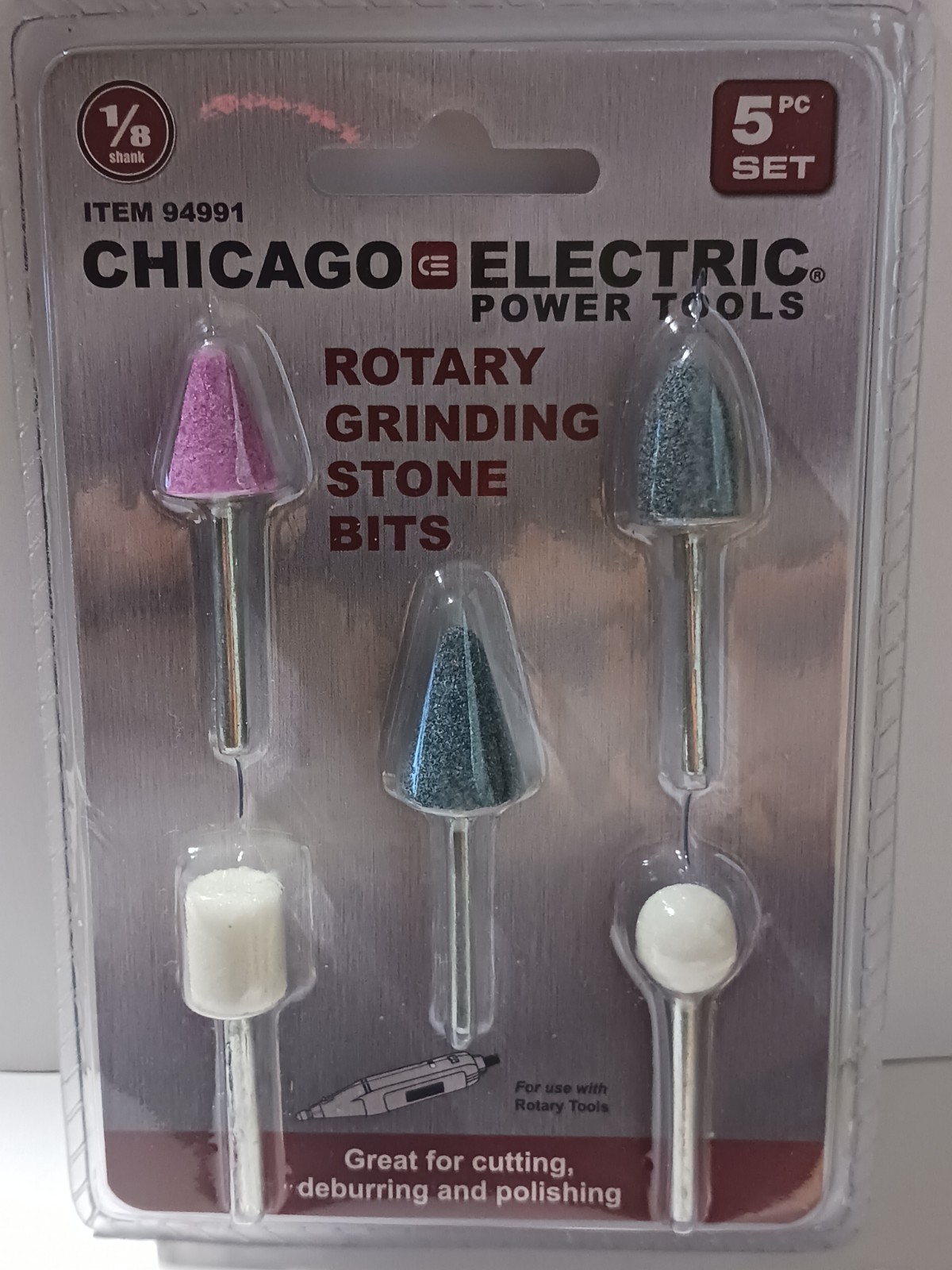 Chicago Electric, 5 Pc Stone Rotary Grinding Bits, 1/8 in. Shank, 94991