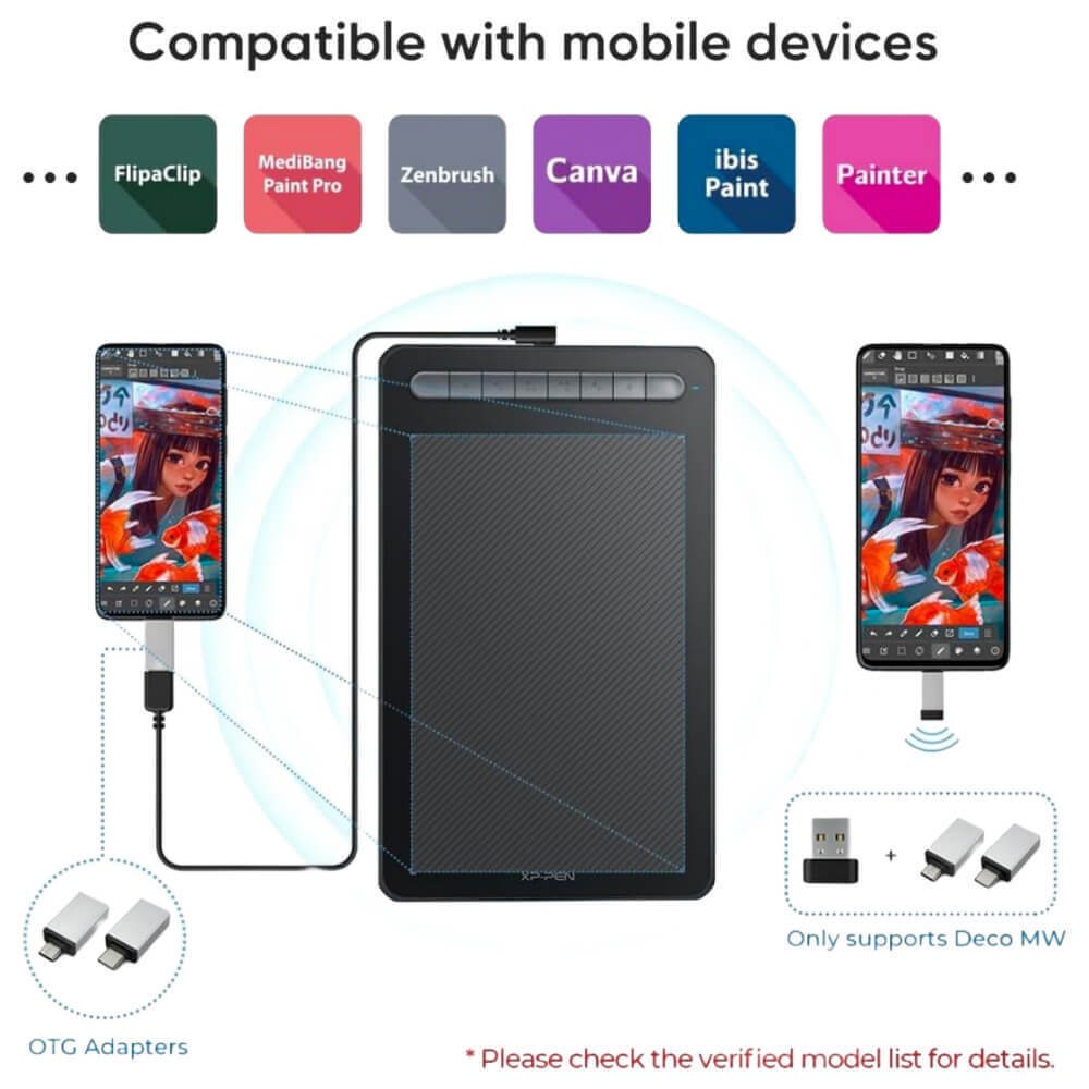 XPPen Deco MW 8x5" Bluetooth Drawing Tablet X3 Stylus 8 Keys for Win/Mac/Android