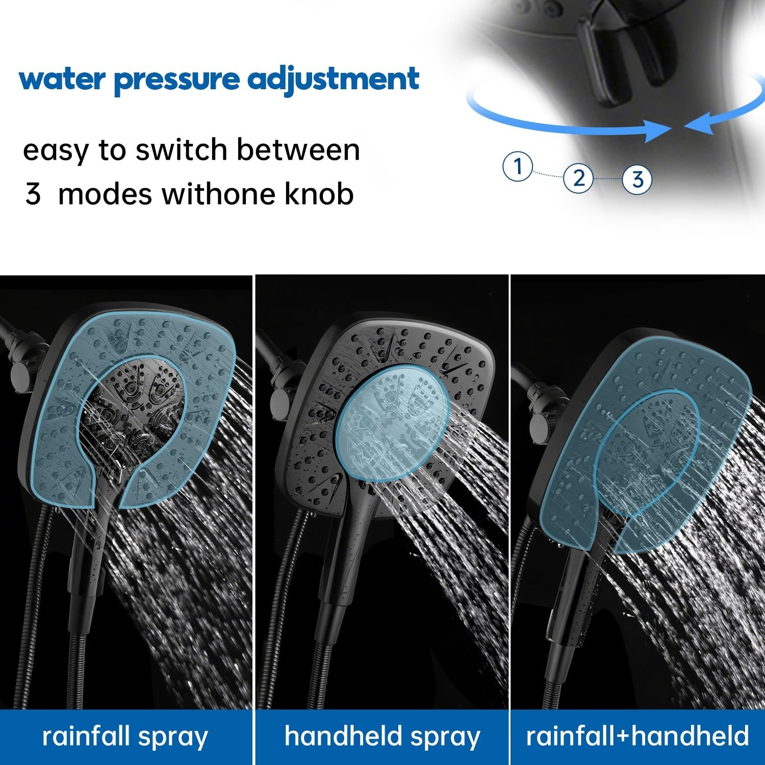 Botare Black Shower Head Handheld Spray Combo 59" Hose 9 Spray Modes